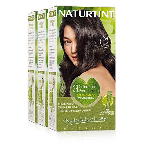 Naturtint Coloración 3N Castaño Oscuro, 100% Cobertura de canas y Hidratación, Ingredientes Vegetales y Aceites 100% Biobotánicos, Color Natural y Duradero, Sin Amoniaco, Pack de 3
