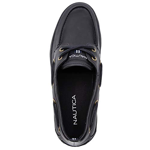Nautica Men's Galley Lace-Up Boat Shoe,Two-Eyelet Casual Loafer, Fashion Sneaker-Galley-Black Smooth 1-8