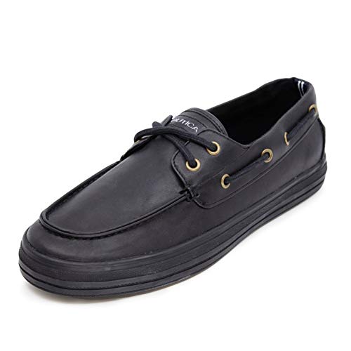 Nautica Men's Galley Lace-Up Boat Shoe,Two-Eyelet Casual Loafer, Fashion Sneaker-Galley-Black Smooth 1-8