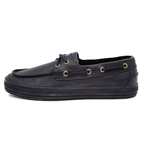 Nautica Men's Galley Lace-Up Boat Shoe,Two-Eyelet Casual Loafer, Fashion Sneaker-Galley-Black Smooth 1-8