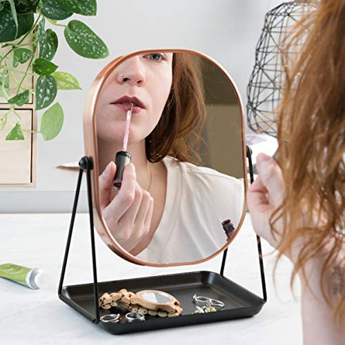 Navaris Espejo de Maquillaje para Mesa - Espejo para tocador baño - Accesorio Decorativo con Soporte y Base para Poner Joyas cosméticos - En Bronce