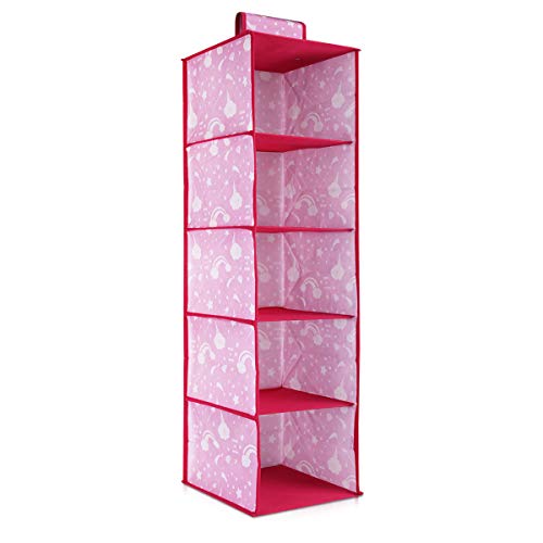 Navaris Organizador de Tela para el Armario - Colgador de Ropa con 5 baldas para la habitación de niños o bebés - 28 x 28 x 95CM - Rosa