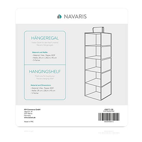 Navaris Organizador de Tela para el Armario - Colgador de Ropa con 5 baldas para la habitación de niños o bebés - 28 x 28 x 95CM - Rosa