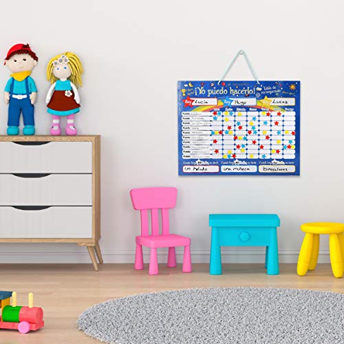 Navaris Pizarra de recompensa para niños - Tabla magnética para Dar premios por Buen Comportamiento - Calendario con rotulador 250 imanes - Español