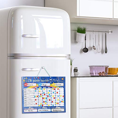 Navaris Pizarra de recompensa para niños - Tabla magnética para Dar premios por Buen Comportamiento - Calendario con rotulador 250 imanes - Español