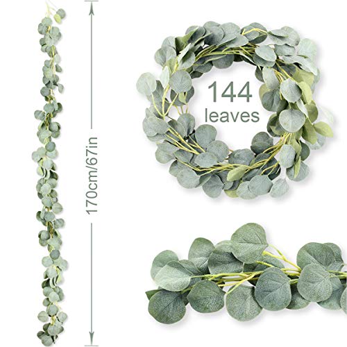 Nbrand Artificial Eucalipto Guirnalda Planta, Guirnalda Artificial Verde Hojas Vines, Eucalyptus Guirnaldas Seda Hojas Vines Artificiales Decoracion Boda Fondo Pared Decoración (One)