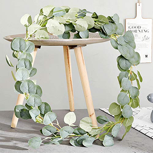 Nbrand Artificial Eucalipto Guirnalda Planta, Guirnalda Artificial Verde Hojas Vines, Eucalyptus Guirnaldas Seda Hojas Vines Artificiales Decoracion Boda Fondo Pared Decoración (One)