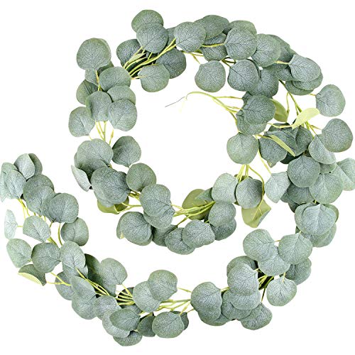 Nbrand Artificial Eucalipto Guirnalda Planta, Guirnalda Artificial Verde Hojas Vines, Eucalyptus Guirnaldas Seda Hojas Vines Artificiales Decoracion Boda Fondo Pared Decoración (One)