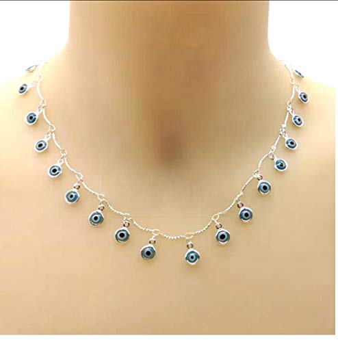 NCDFH Moda Tricolor Ojos de Cristal Bohemio Estrella Gota Colgante Collar para Mujer artículos joyería Plata