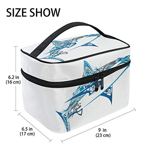 Neceser de maquillaje, diseño de tiburón, portátil, con cremallera