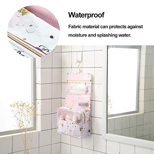 Neceser de Maquillaje Flamenco Bolsa de Cosméticos Impermeable Bolsa de Almacenamiento, Bolsa Portátil de Lavado de Viaje, Bolsa Maquillaje Gran Capacidad Bolsa de Aseo con Gancho para Mujer, Blanco