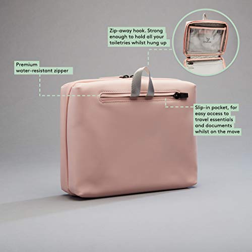 Neceser De Viaje OneNine5 en Rosa Komodo, con Bolsa Transparente para Avión, Cosmetiquera Ecológica, Plástico 100% Reciclado & Forro Impermeable, Bolsa De Aseo Colgante 7 Bolsillos Hombre Mujer …