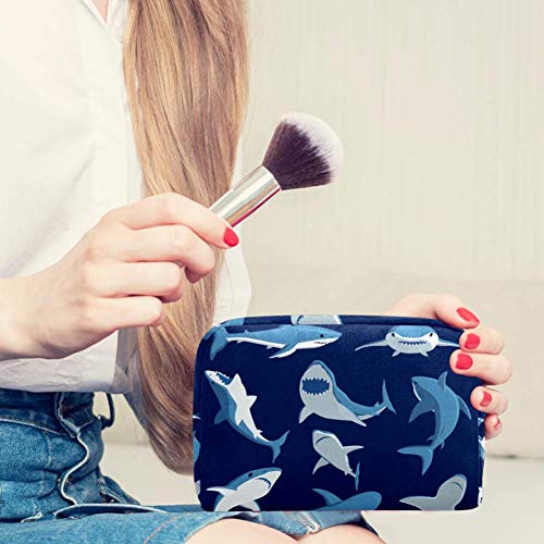 Neceser organizador de cosméticos, bolsa con cremallera, bolsa de almacenamiento, multifunción, colorida, para mujer, de viaje, maquillaje, neceser de lavado de todo tipo de tiburones