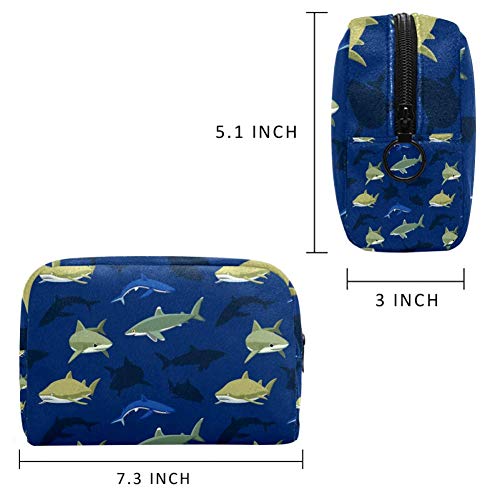 Neceser organizador de cosméticos, bolsa con cremallera, bolsa de almacenamiento, multifunción, colorida, para mujeres, de viaje, maquillaje, neceser de lavado con patrón de tiburón