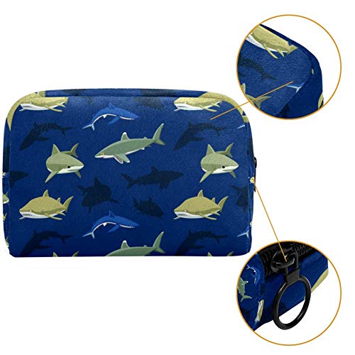 Neceser organizador de cosméticos, bolsa con cremallera, bolsa de almacenamiento, multifunción, colorida, para mujeres, de viaje, maquillaje, neceser de lavado con patrón de tiburón