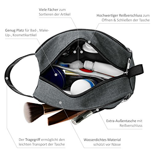 Neceser/Bolsa de Aseo de Viaje para Maquillaje y Productos Cosméticos para Hombre y Mujer (Gris)