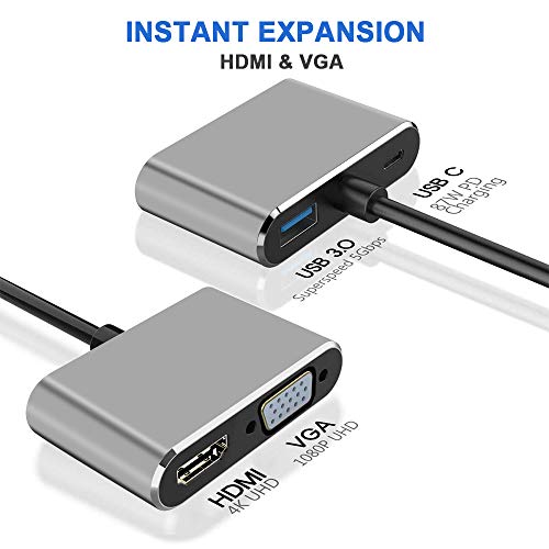 neefeaer Adaptador USB C a HDMI VGA 4k, USB C Hub con 4K HDMI, 1080P VGA, USB 3.0, Carga USB C PD, Compatible con MacBook Pro/Air/DELL XPS/Nintendo Switch/Samsung más