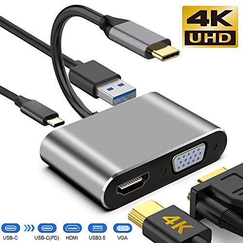 neefeaer Adaptador USB C a HDMI VGA 4k, USB C Hub con 4K HDMI, 1080P VGA, USB 3.0, Carga USB C PD, Compatible con MacBook Pro/Air/DELL XPS/Nintendo Switch/Samsung más