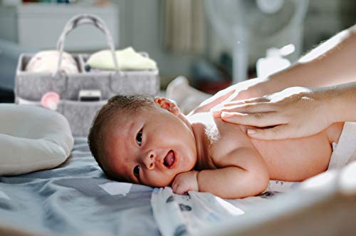 NEENY Organizador de Pañales para Bebé Cambiador Portátil Cesta de Pañales Toallitas Húmedas Bolso Compartimentos ajustable para el Hogar Viajes Coche Fieltro Suave Gris GRATIS 2 Baberos y 2 Chupetes