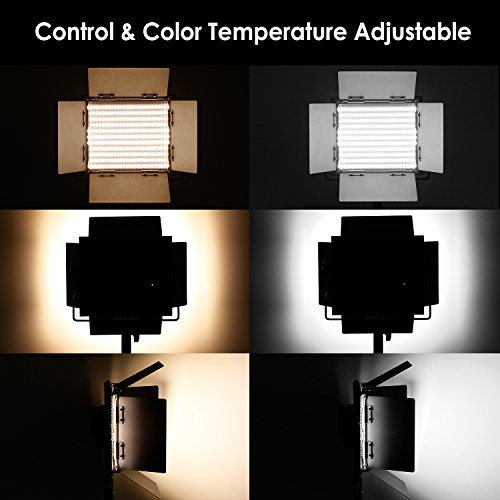 Neewer 2 Pack Bi-Color 660 LED de Luz de Vídeo y Kit de Soporte Incluye: (2) 3200-5600K CRI 96 + Regulable Luz con Soporte en U y Barndoor, (2) 200 Centímetros Soporte de Luz