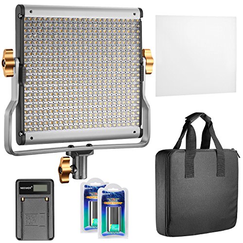 Neewer Regulable Bi-color 480 LED Video Luz CRI 96 + 3200-5600K con Soporte en U 2 Piezas de Batería Recargable de ion-litio y Cargador USB para Cámara DSLR foto Estudio Fotografía YouTube