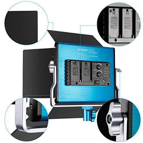 Neewer Regulable Bi-Color 660 LED Luz de Vídeo con Recargable 6600MAH Batería y Cargador Kit de Iluminación: 3200-5600K,CRI 96+ con U Soporte y Barndoor para Cámara Foto Estudio Video Filmación