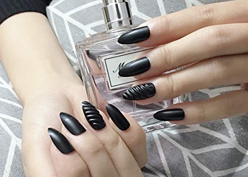 Negro Estilete falso uñas  Fiesta elegante vintage Uñas postizas Arte de uñas artificiales en 3D Cubierta completa de tamaño mediano Uñas de acrilico 24PCS