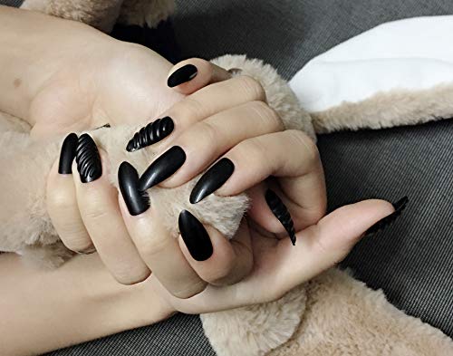 Negro Estilete falso uñas  Fiesta elegante vintage Uñas postizas Arte de uñas artificiales en 3D Cubierta completa de tamaño mediano Uñas de acrilico 24PCS