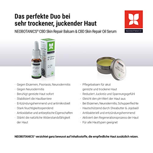 NEOBOTANICS® SOS Bálsamo de reparación de sensibilidadcon con el cannabidiol. Contra la neurodermatitis, la psoriasis, el eczema. Alivio para la piel seca y con picor con manteca de karité y jojoba.