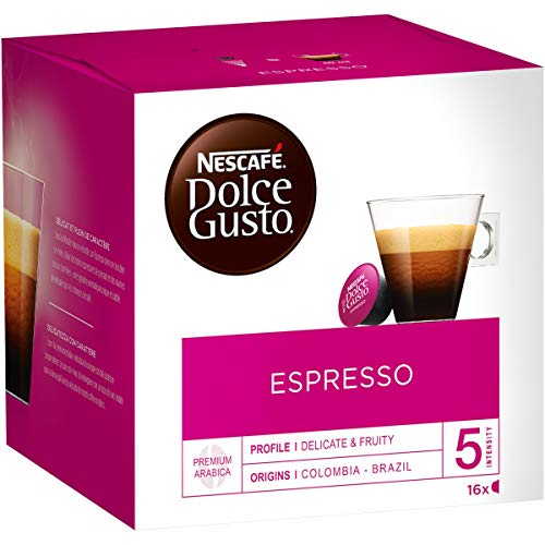 NESCAFÉ Dolce Gusto Espresso | 48 capsules de café | Fèves arabica nobles à 100% | Espresso de caractère | Note de grenade fruitée | Velouté Crema | Capsules à l'arôme | 3 pack (3 x 16 capsules)