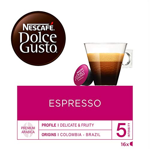 NESCAFÉ Dolce Gusto Espresso | 48 capsules de café | Fèves arabica nobles à 100% | Espresso de caractère | Note de grenade fruitée | Velouté Crema | Capsules à l'arôme | 3 pack (3 x 16 capsules)