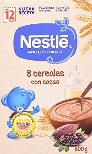 Nestlé Papilla 8 Cereales con Cacao - Alimento Para bebés - Paquete de 6x600 g - Total: 3.6kg