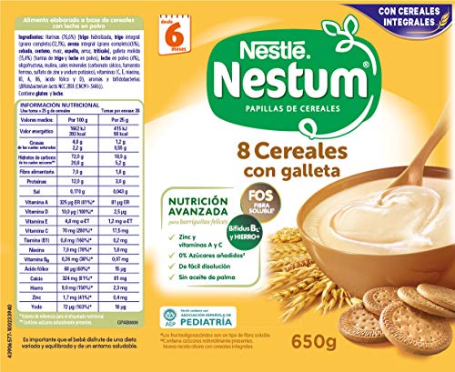 Nestlé Papillas NESTUM Cereales para bebé con galleta - 3 papillas de 650g -Total 1950g