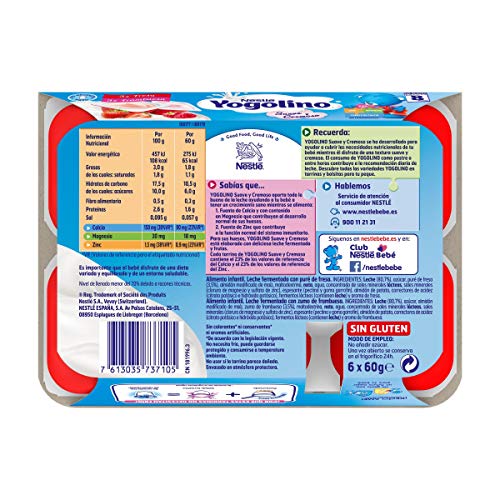 Nestlé Yogolino Postre lácteo Suave y Cremoso, 24 tarrinas de Fresa y 24 tarrinas Frambuesa - Para bebés a partir de 8 Meses, Paquete de 8 x 6 Tarrinas de 60g