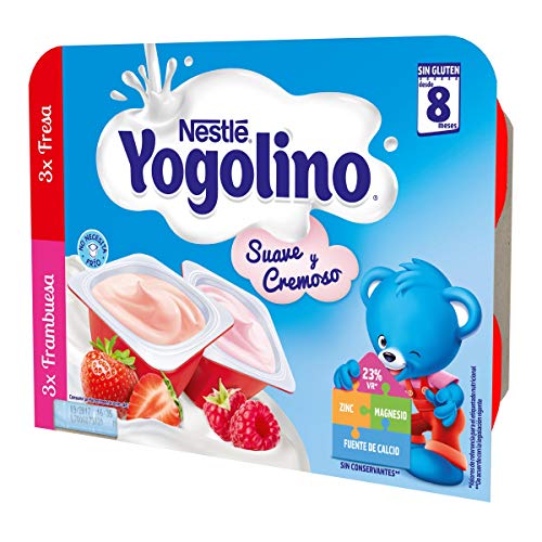 Nestlé Yogolino Postre lácteo Suave y Cremoso, 24 tarrinas de Fresa y 24 tarrinas Frambuesa - Para bebés a partir de 8 Meses, Paquete de 8 x 6 Tarrinas de 60g