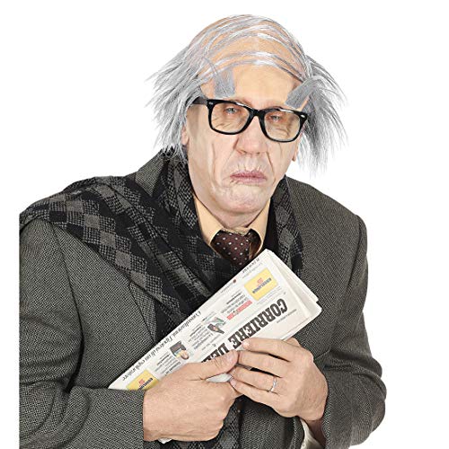 NET TOYS Calva postiza de Viejo con Cejas  | Color Carne-Gris | Extravagante Accesorio Unisex Profesor | Muy Adecuado para Fiestas temáticas y carnavales