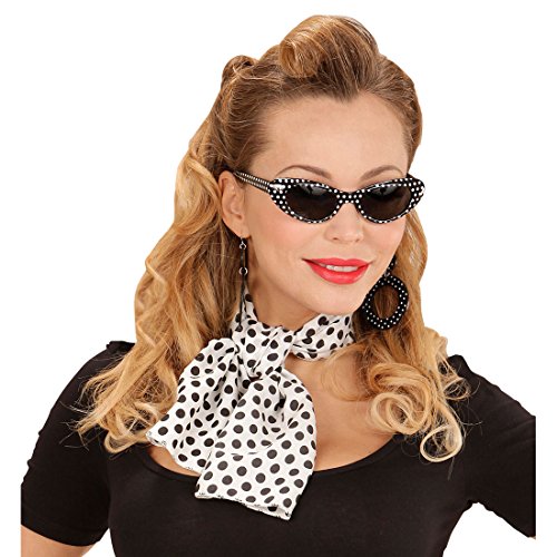 NET TOYS Set Disfraz Rockabilly con Gafas de Sol, Pendientes y pañuelo para el Cuello Traje años 50 60 Outfit Rock and Rock Accesorio Disfraz sesentero Complemento Ropa Mujer