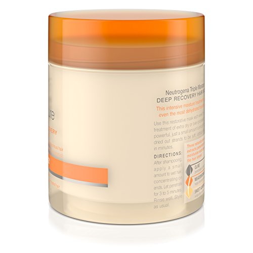 Neutrogena Triple Humedad Recuperación profunda Mascarilla Hidratante para Cabello Extra Seco, Cabello Dañado y Sobreprocesado, Tratamiento Hidratante con Oliva, Meadowfoam y Almendra Dulce, 6 oz (Paquete de 2)