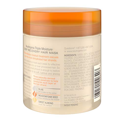 Neutrogena Triple Humedad Recuperación profunda Mascarilla Hidratante para Cabello Extra Seco, Cabello Dañado y Sobreprocesado, Tratamiento Hidratante con Oliva, Meadowfoam y Almendra Dulce, 6 oz (Paquete de 2)