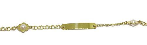 Never Say Never Pulsera de Oro Amarillo de 18kts para niña Ideal para comunión con Perlas cultivadas de 4.5mm 17.50cm