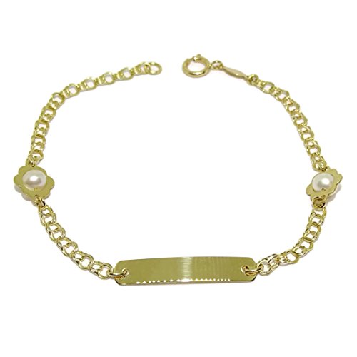 Never Say Never Pulsera de Oro Amarillo de 18kts para niña Ideal para comunión con Perlas cultivadas de 4.5mm 17.50cm