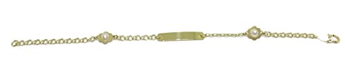 Never Say Never Pulsera de Oro Amarillo de 18kts para niña Ideal para comunión con Perlas cultivadas de 4.5mm 17.50cm