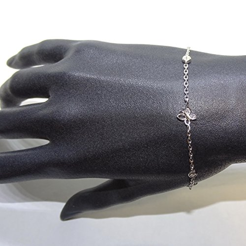 Never Say Never Pulsera de Oro Blanco de 18k para Mujer con 3 Mariposas y circonitas de la Mejor Calidad. 18.00cm de Largo