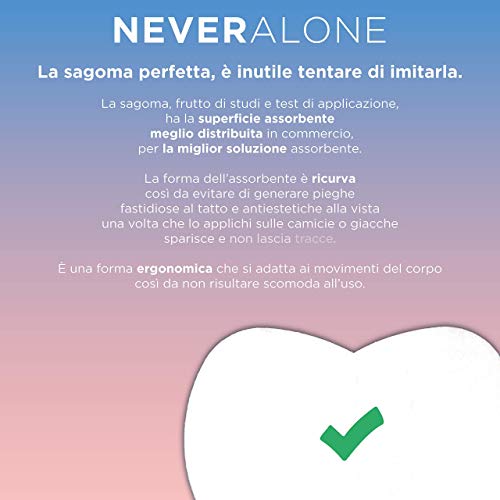 NeverAlone 30 Almohadillas de sudoración para axilas, Absorbentes de Transpiración, Hiperhidrosis, unisex, protectores de vestido, cómodas, adaptables, producto Italiano, protectores de vestido