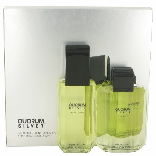NEW Quorum Silver Cologne Gift Set - 3.4 oz Eau De Toilette Spray + 3.4 oz After Shave By PUIG FOR MEN by Puig