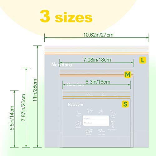 Newdora Bolsas de Alimentos Reutilizables, Bolsas Congelar Reutilizables para Almacenamiento de Alimentos, Fondo Expandible, Durable, Sin BPA, para Fruta Verduras Jugo y Otros 16cmx14cm (120 PCS)