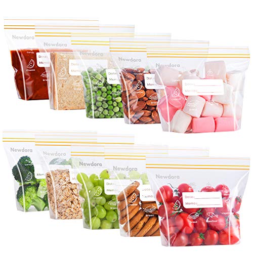 Newdora Bolsas de Alimentos Reutilizables, Bolsas Congelar Reutilizables para Almacenamiento de Alimentos, Fondo Expandible, Durable, Sin BPA, para Fruta Verduras Jugo y Otros 16cmx14cm (120 PCS)