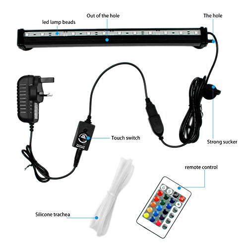 Newnen - Luces de acuario impermeables con control remoto 5050 LED que cambian de color, luces de burbuja de aire con controlador de 24 teclas para acuario de agua dulce y salada de 30 cm.