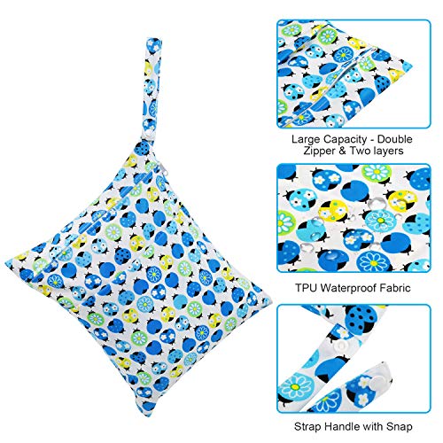 NEWSTYLE Bolsa de Pañales Reutilizable Bolsa con Cremallera Impermeable,3 Piezas Bolso mojado reutilizable impermeable impermeable de los pañales del paño con los bolsillos con cremallera dobles