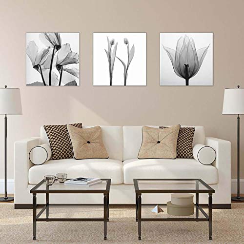 ngzhongtu Black White Tulip Three Set Wall Art Canvas Spray Painting Decoración del hogar-Negro, Blanco